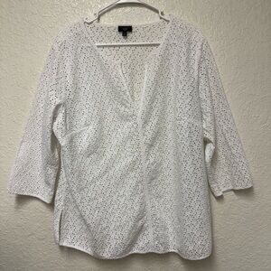 TALBOTS Woman White Eyelet Blouse Size 1X